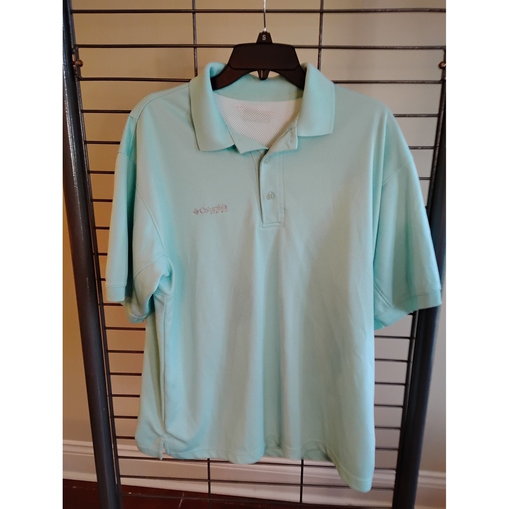 Columbia PFG Omni-Shade Mens Large Mint Green Short Sleeve Fishing Polo XM6902